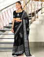 Black Bandhani Cotton Saree