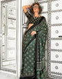 Green Ajrakh Printed Satin Crepe Saree