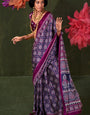Purple Ajrakh Printed Satin Crepe Silk Saree