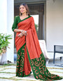 Rust Orange and Green Cotton Saree with Abstract Geometric Patterns
