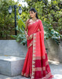 Red Zari Woven Banarasi Raw Silk Saree