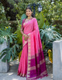 Pink Zari Woven Banarasi Raw Silk Saree