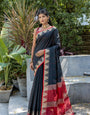 Black Zari Woven Banarasi Raw Silk Saree