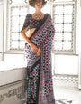 Blue and Black Ajrakh Printed Satin Crepe Saree