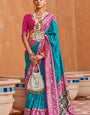 Teal Blue Handwoven Patola Silk Saree