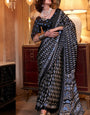 Spider Black Ajrakh Patola Printed Satin Crepe Saree