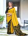 Mustard Yellow and Black Cotton Saree with Contemporary Geometric Prints