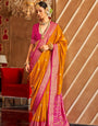 Yellow and Pink Printed Patola Saree