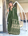Olive Green Bandhani Print Cotton Saree