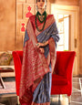 Grey and Red Printed Patola Saree
