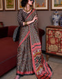Black and Red Ajrakh Patola Printed Satin Crepe Saree