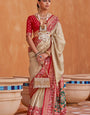 Elegant Beige Handwoven Patola Silk Saree