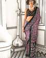 Magenta Ajrakh Printed Satin Crepe Saree