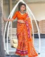 Handwoven Orange Ikat Patola Silk Saree