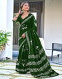 Dark Green Handcrafted Bandhani Cotton Saree