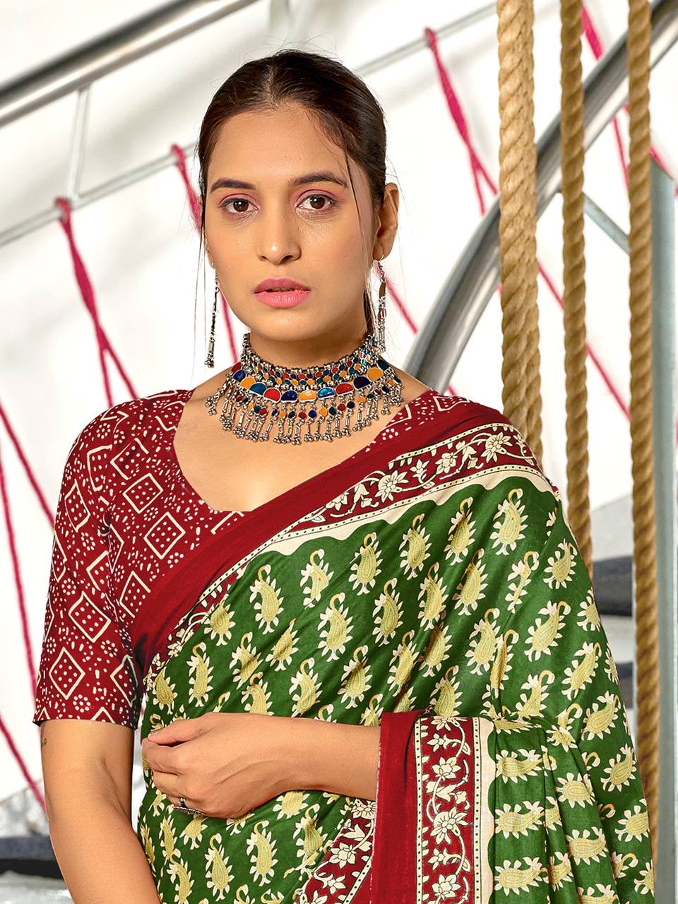 Green and Maroon Patola Saree