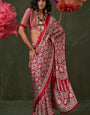 Red Ajrakh Printed Satin Crepe Silk Saree