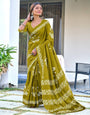 Olive Green Handcrafted Bandhani Cotton Saree
