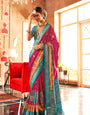 Magenta and Teal Printed Patola Saree