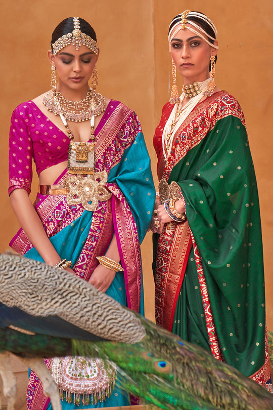 Emerald Green Handwoven Patola Silk Saree