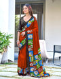 Rust Orange Cotton Saree with Vibrant Folk-Inspired Border