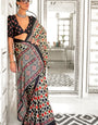 Green and Black Ajrakh Printed Satin Crepe Saree