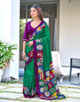 Vibrant Green Cotton Saree with Bold Folk-Inspired Border