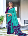 Teal and Purple Cotton Saree with Contemporary Geometric Patterns
