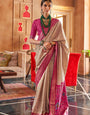 Cream and Pink Printed Patola Saree