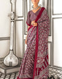 Maroon Ajrakh Printed Satin Crepe Saree