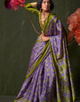 Purple and Green Ajrakh Printed Satin Crepe Silk Saree