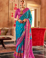 Teal and Rani Pink Printed Patola Saree