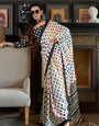 White and Black Ajrakh Patola Printed Satin Crepe Saree