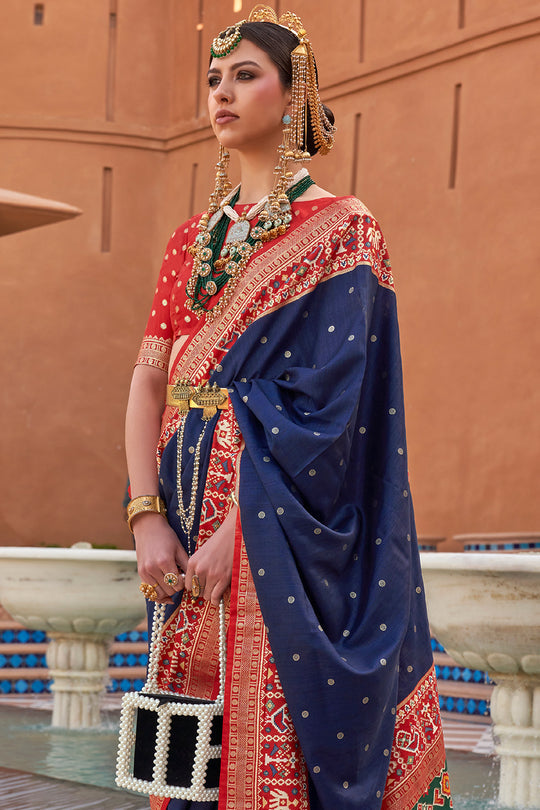Navy Blue Handwoven Patola Silk Saree