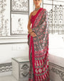 Red Ajrakh Printed Satin Crepe Saree