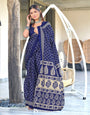 Navy Blue Bandhani Print Cotton Saree