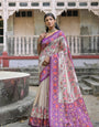 Purple Patola Silk Saree with Beige Base