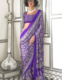 Purple Ajrakh Printed Satin Crepe Saree