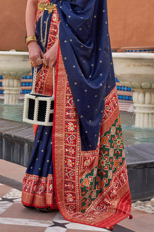 Navy Blue Handwoven Patola Silk Saree
