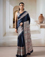 Midnight Black Ajrakh Gala Border Saree