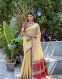 Cream Zari Woven Banarasi Raw Silk Saree