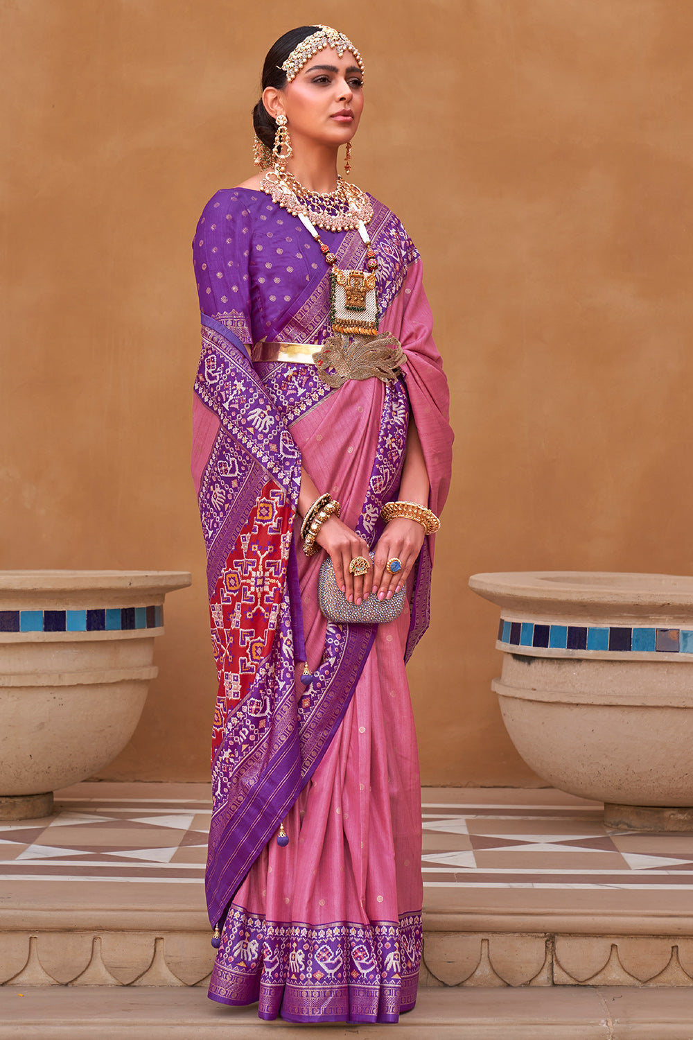 Lilac Pink Handwoven Patola Silk Saree