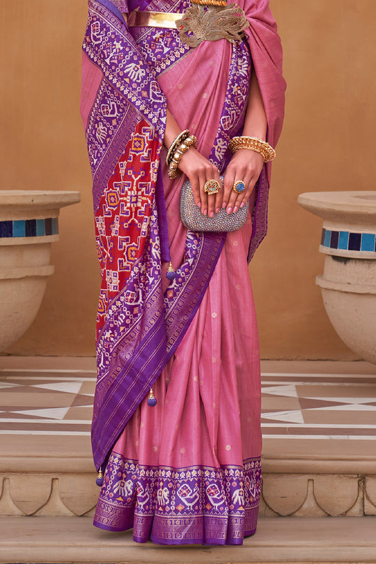 Lilac Pink Handwoven Patola Silk Saree