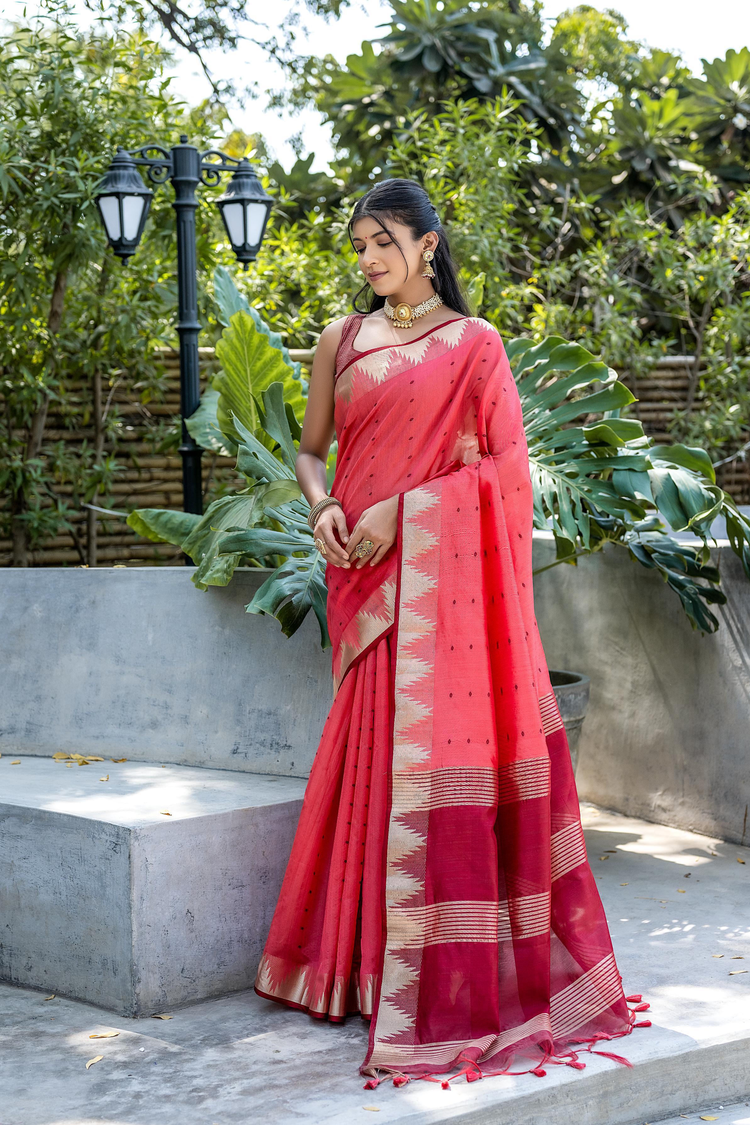 Red Zari Woven Banarasi Raw Silk Saree