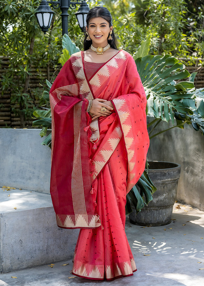 Red Zari Woven Banarasi Raw Silk Saree