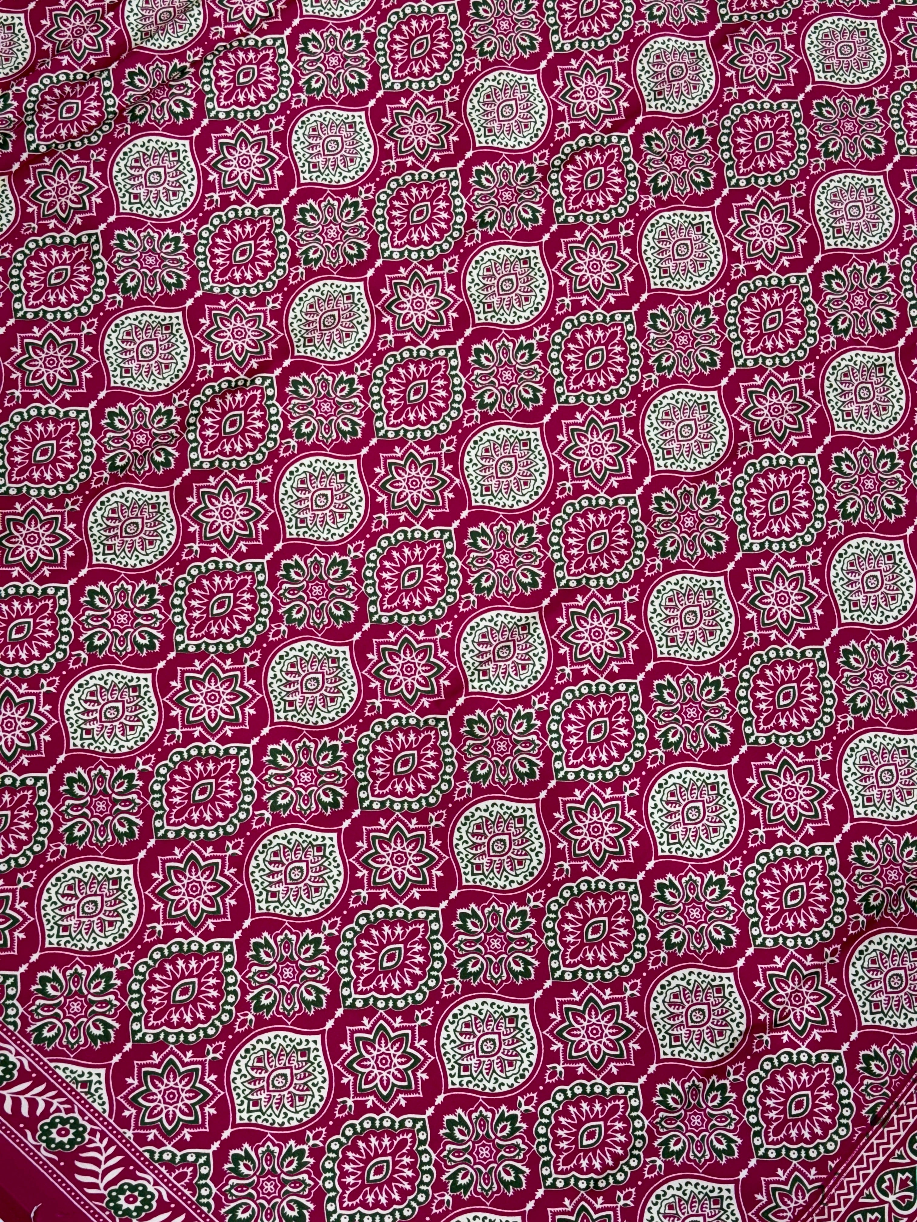 Rani Pink Printed Ajrakh Satin Crepe Silk Saree
