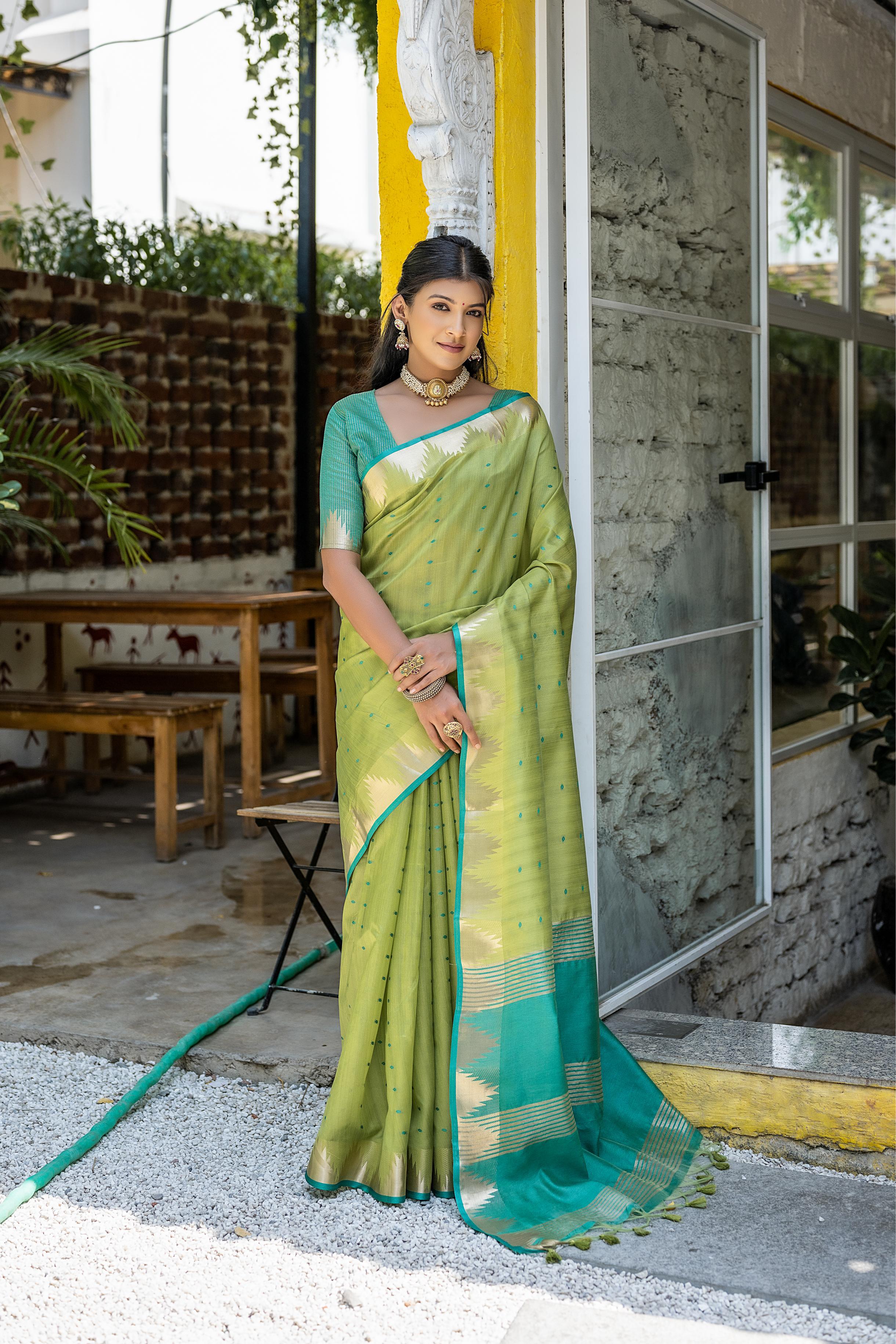 Green Zari Woven Banarasi Raw Silk Saree