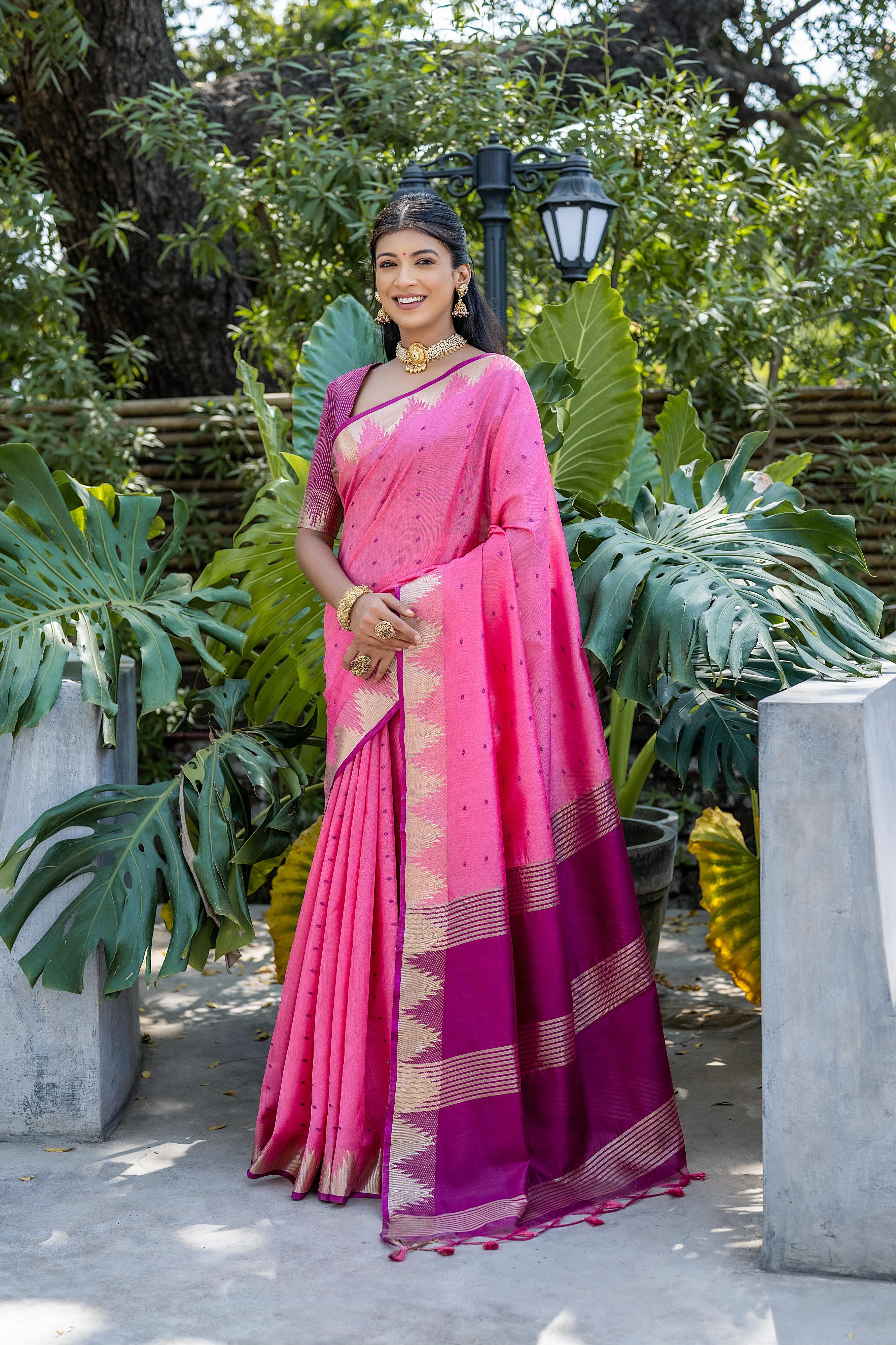 Pink Zari Woven Banarasi Raw Silk Saree