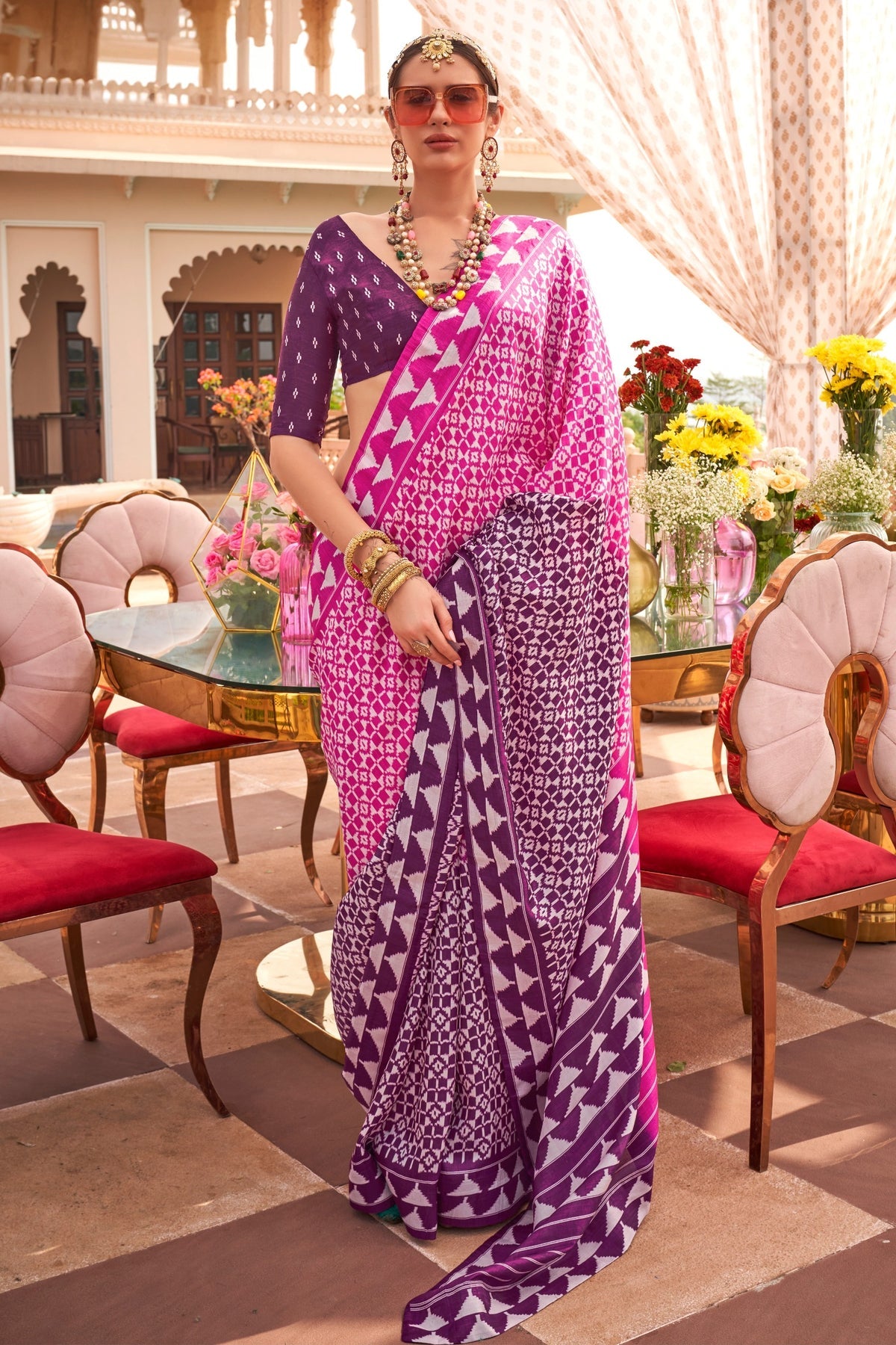 Magenta Silk Ikkat Patola