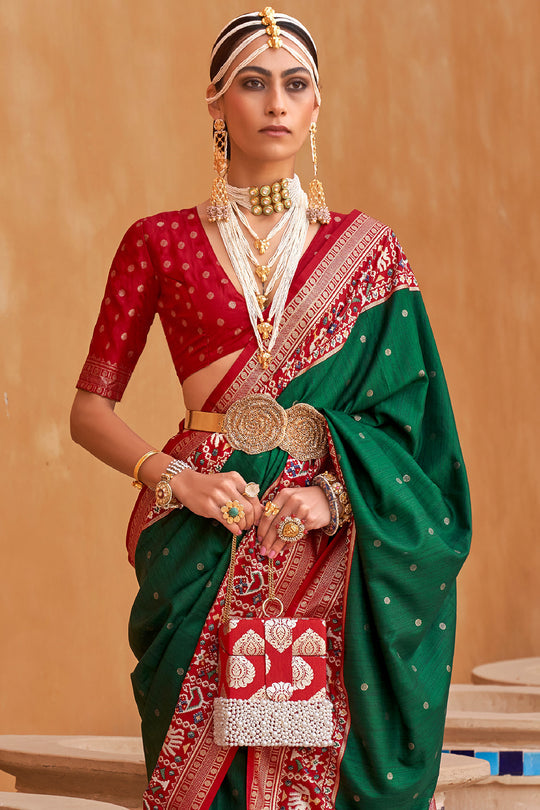 Emerald Green Handwoven Patola Silk Saree